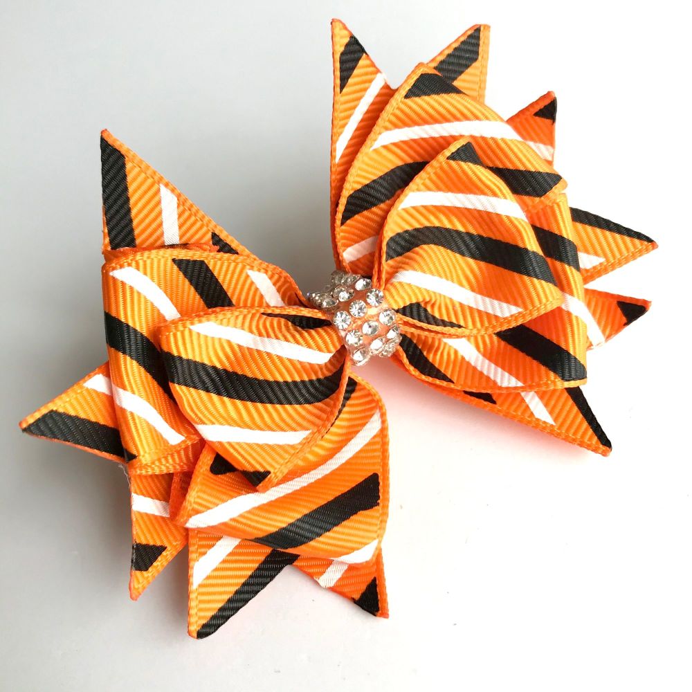 Stacked bow - Orange striped - prong clip