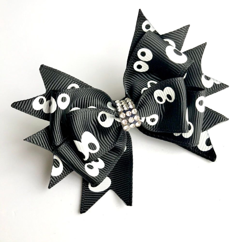 Stacked bow - Halloween black eyes - prong clip