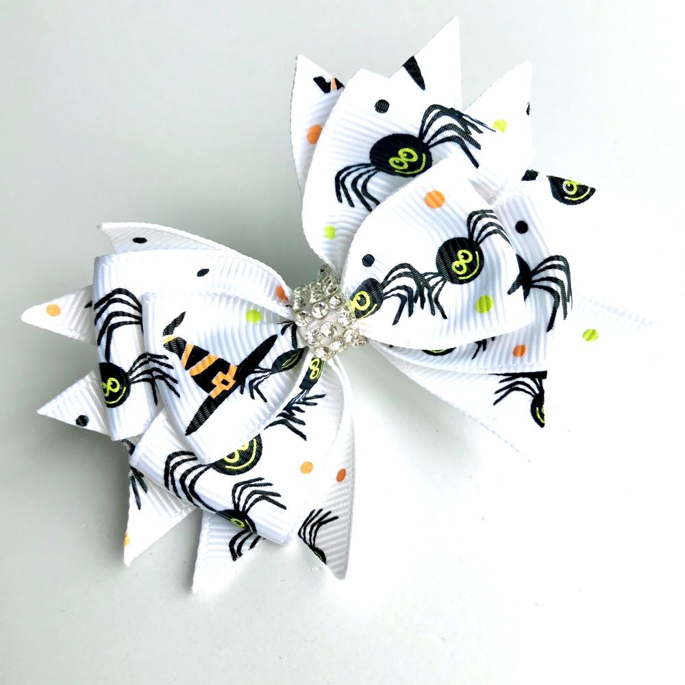 Stacked bow - Halloween witches and spiders - prong clip