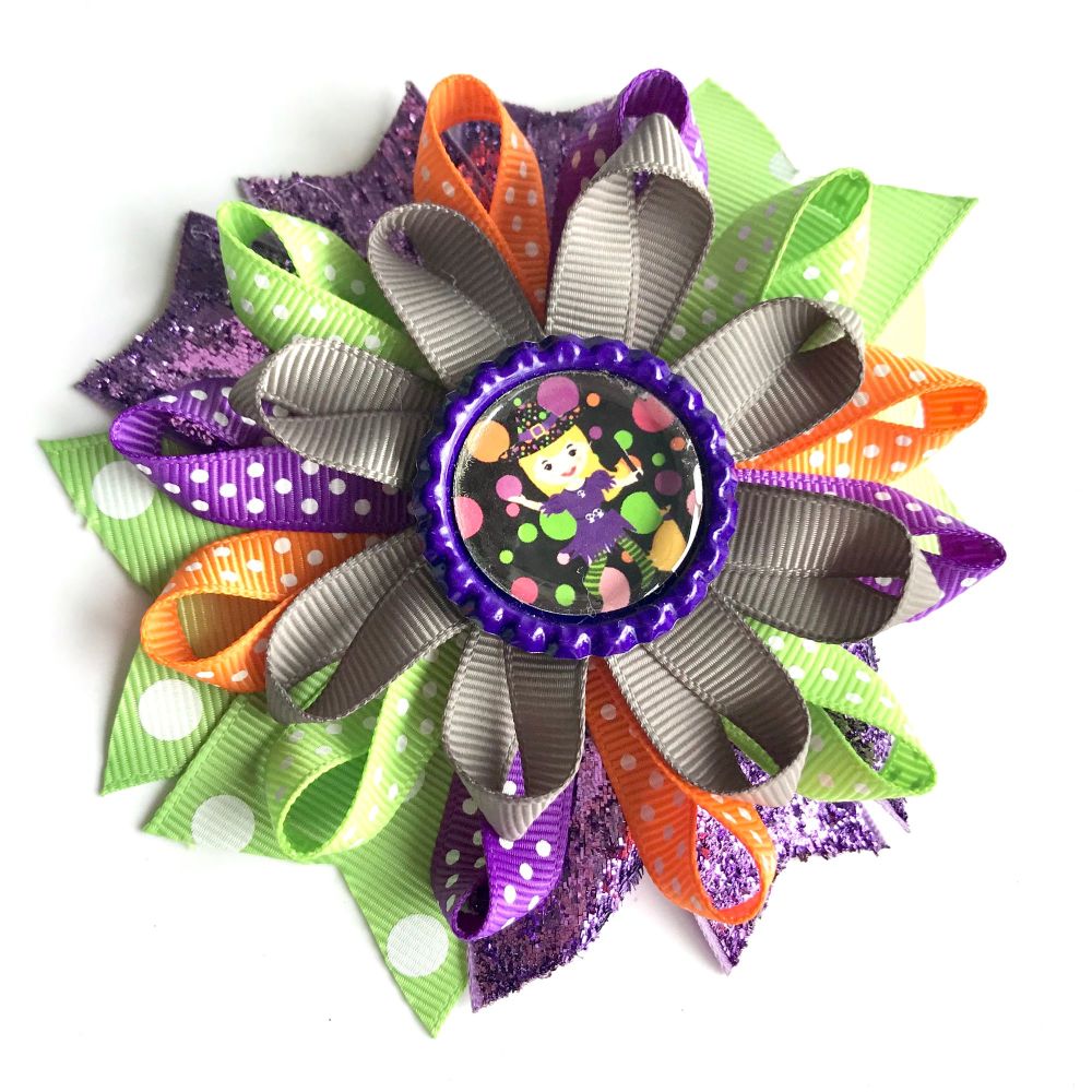 Rosette bow - Halloween witch - prong clip