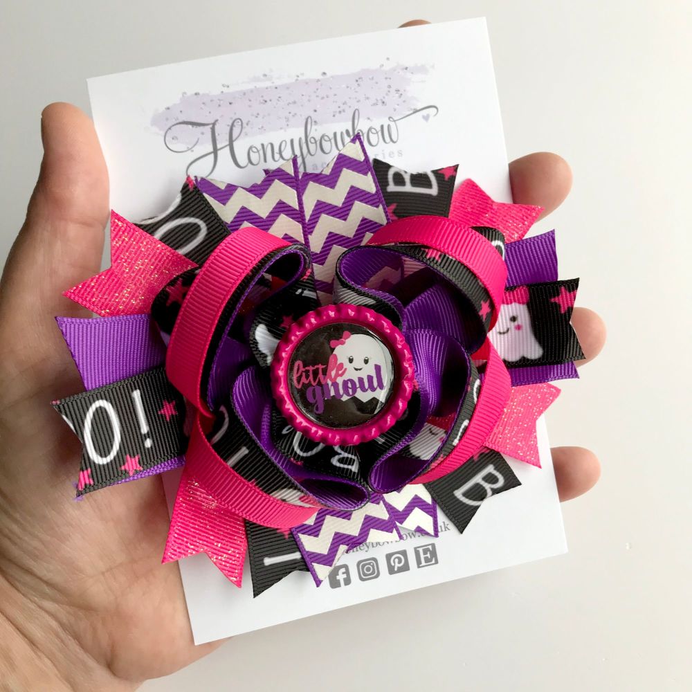 z 5 inch stacked bow - Halloween little ghoul - clip