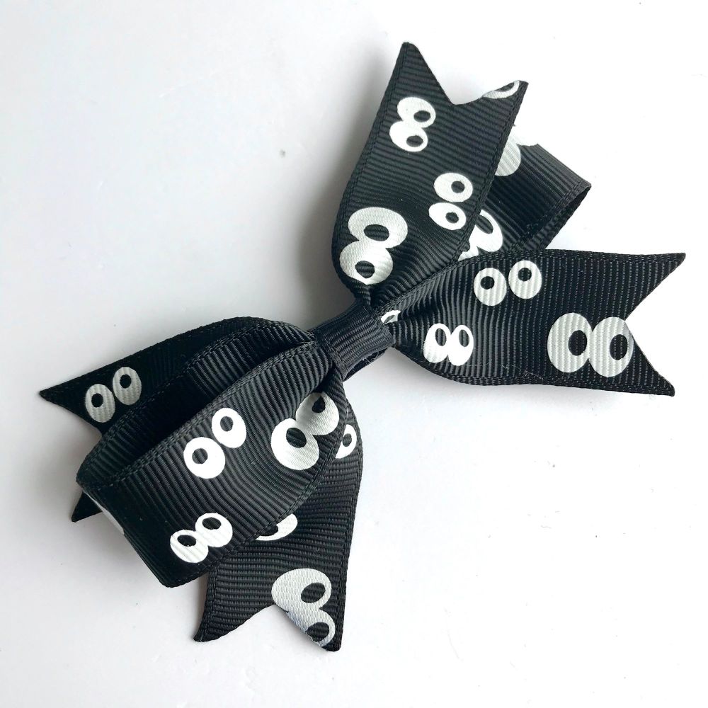 4 inch tails bow - Halloween black eyes - prong clip