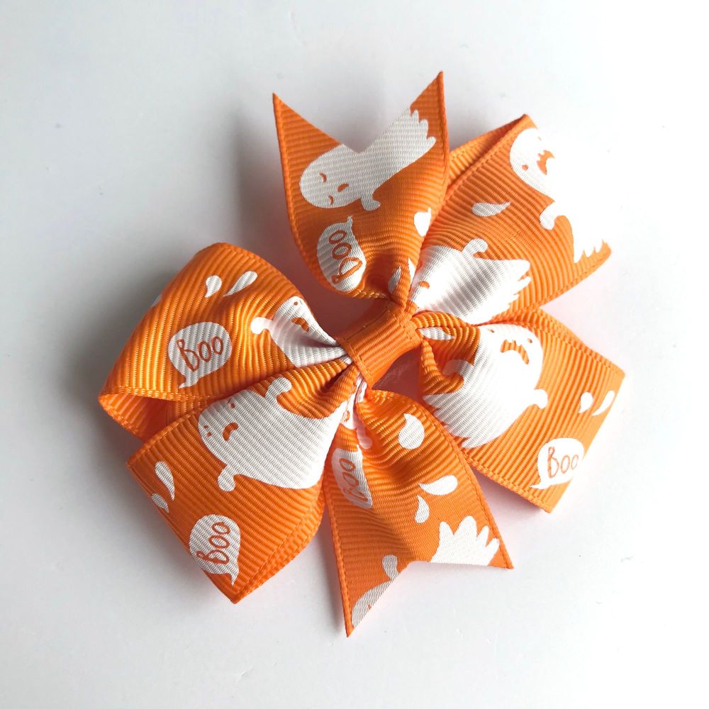 3 inch pinwheel bow - Halloween orange ghosts - alligator clip