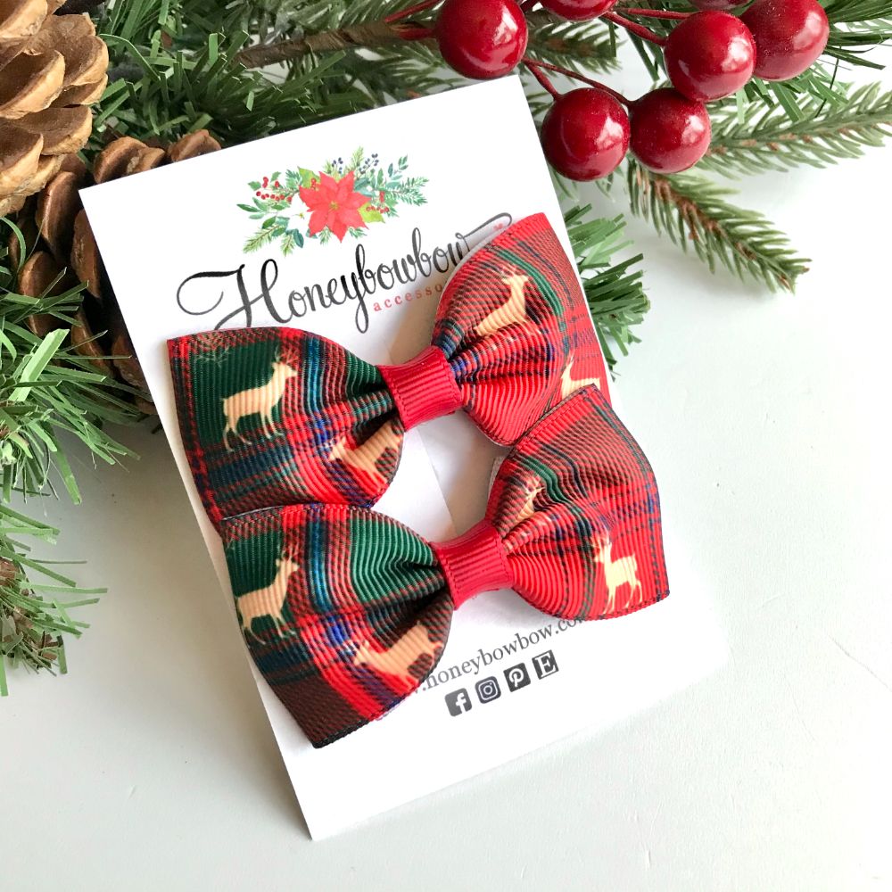 Red and White Plaid Hair Bows 5 inch 4 inch 