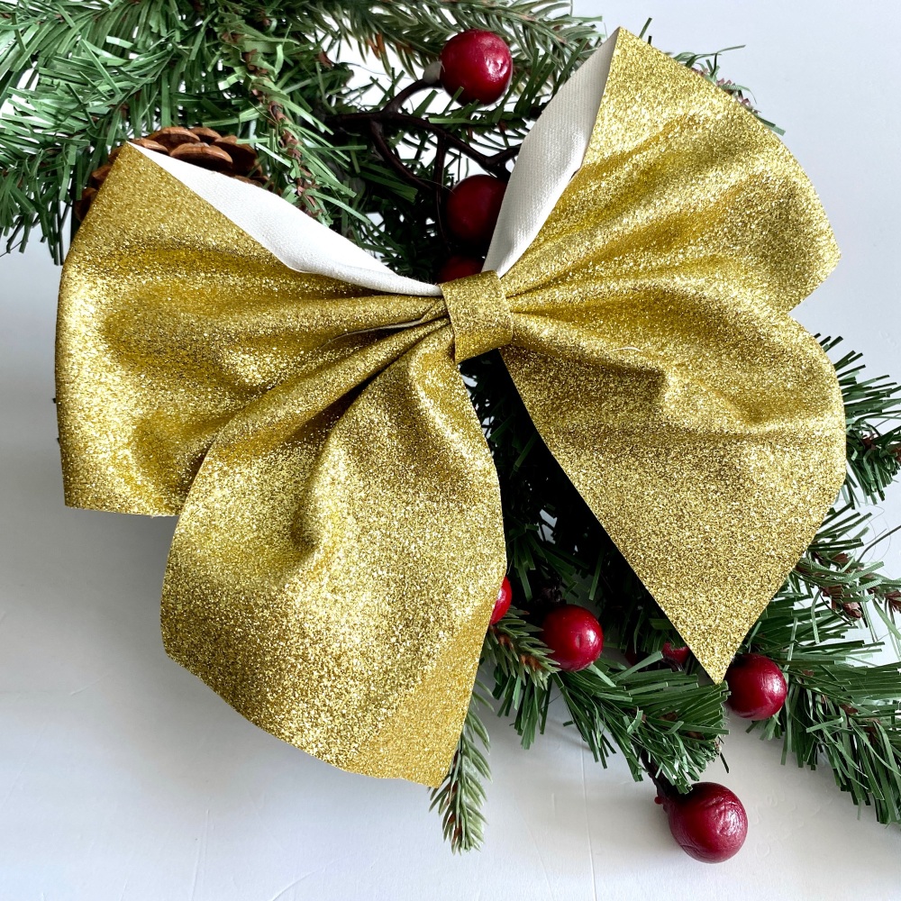 Christmas tree bow - Gold - Large 7 inch Bow Topper