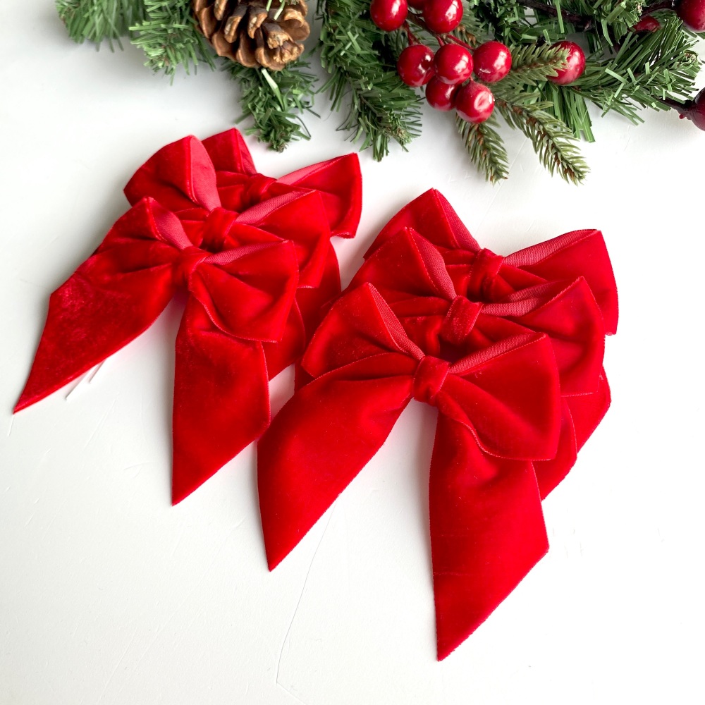 Velvet Christmas tree bow Red velvet bow Honeybowbow