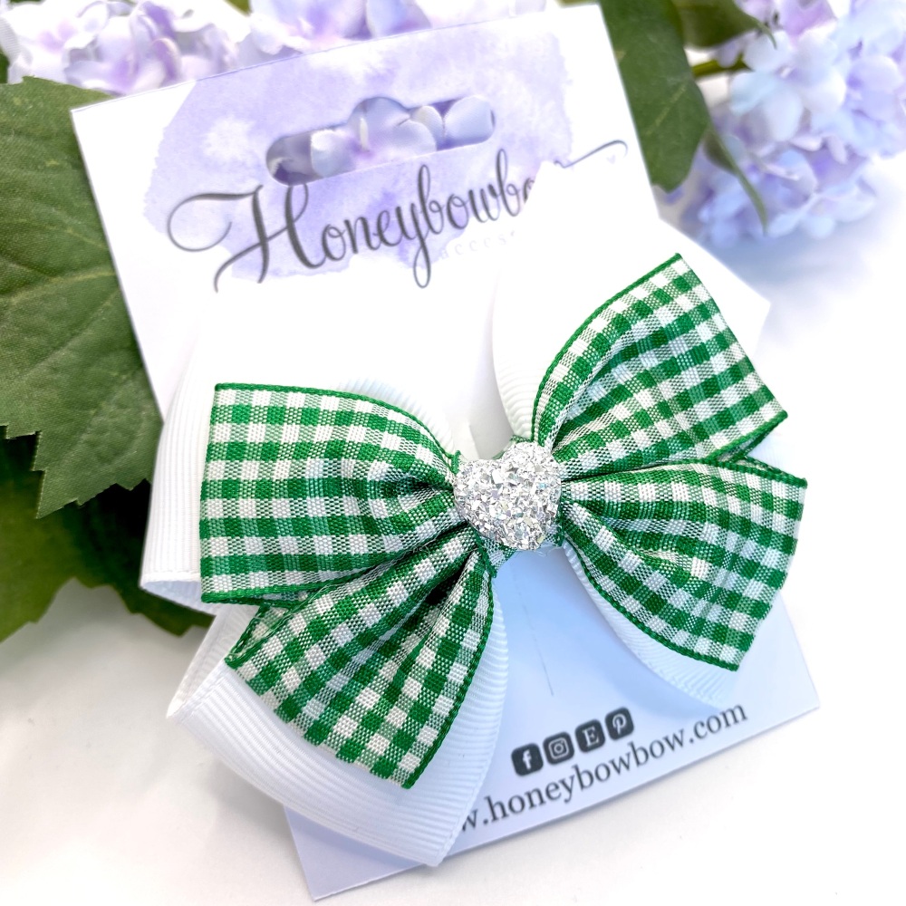 3.5 inch Double Tux Bow - Green - Alligator clip or bobble
