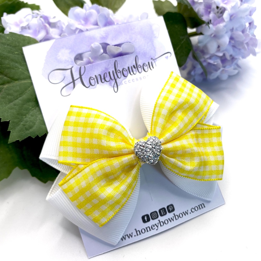 3.5 inch Double Tux Bow - Yellow - Alligator clip or bobble