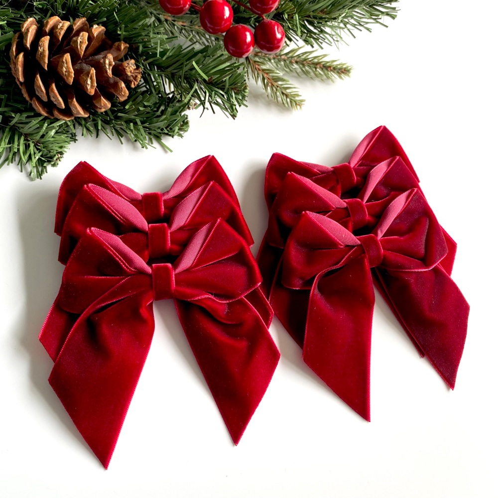 4 inch Deep Red velvet Christmas tree bows