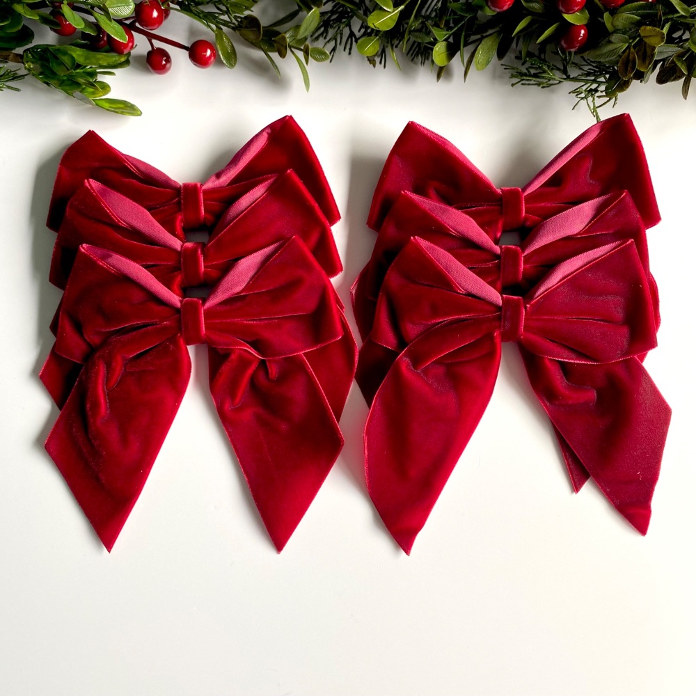 5.5 inch Deep Red velvet Christmas tree bows