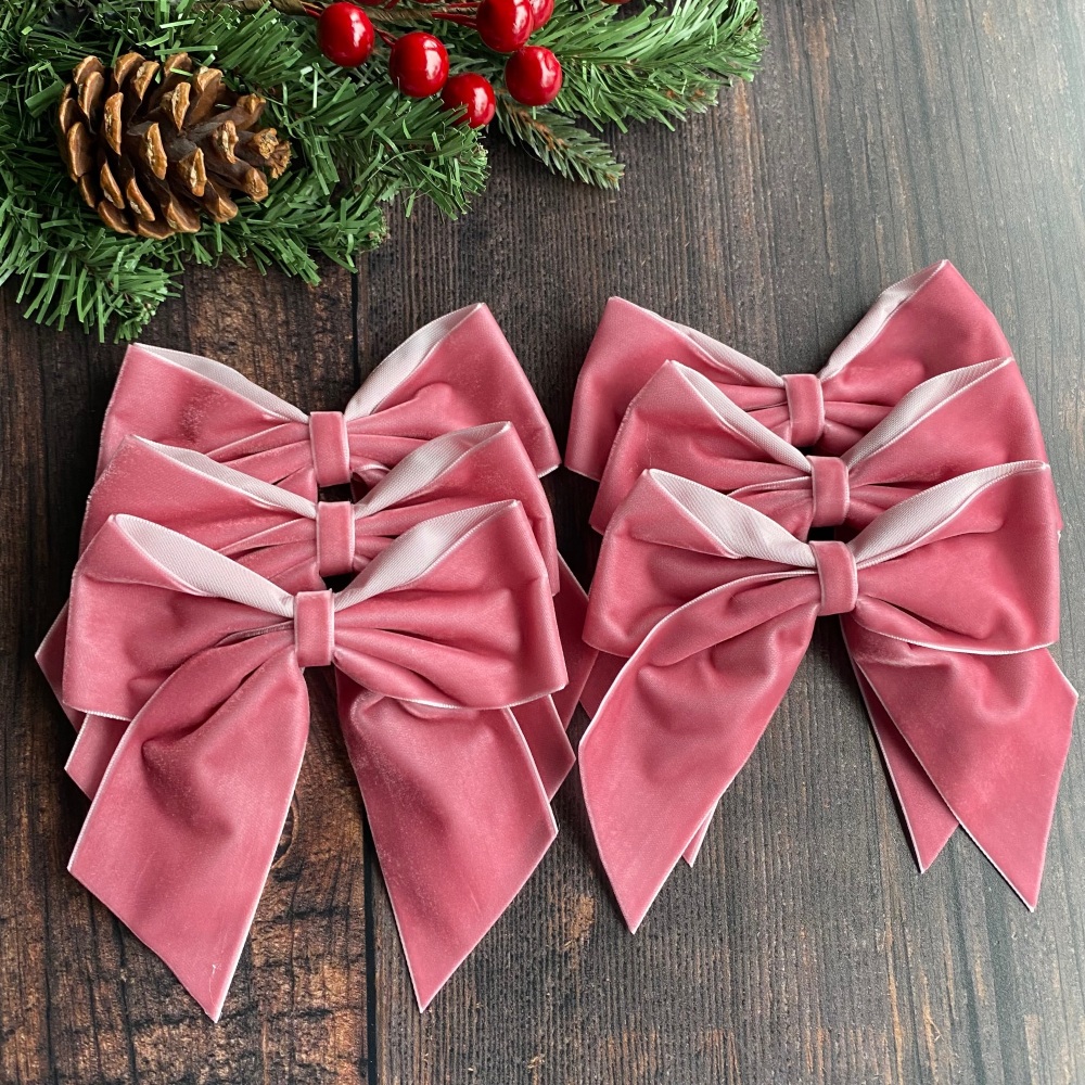 5.5 inch Dusty pink velvet Christmas tree bows