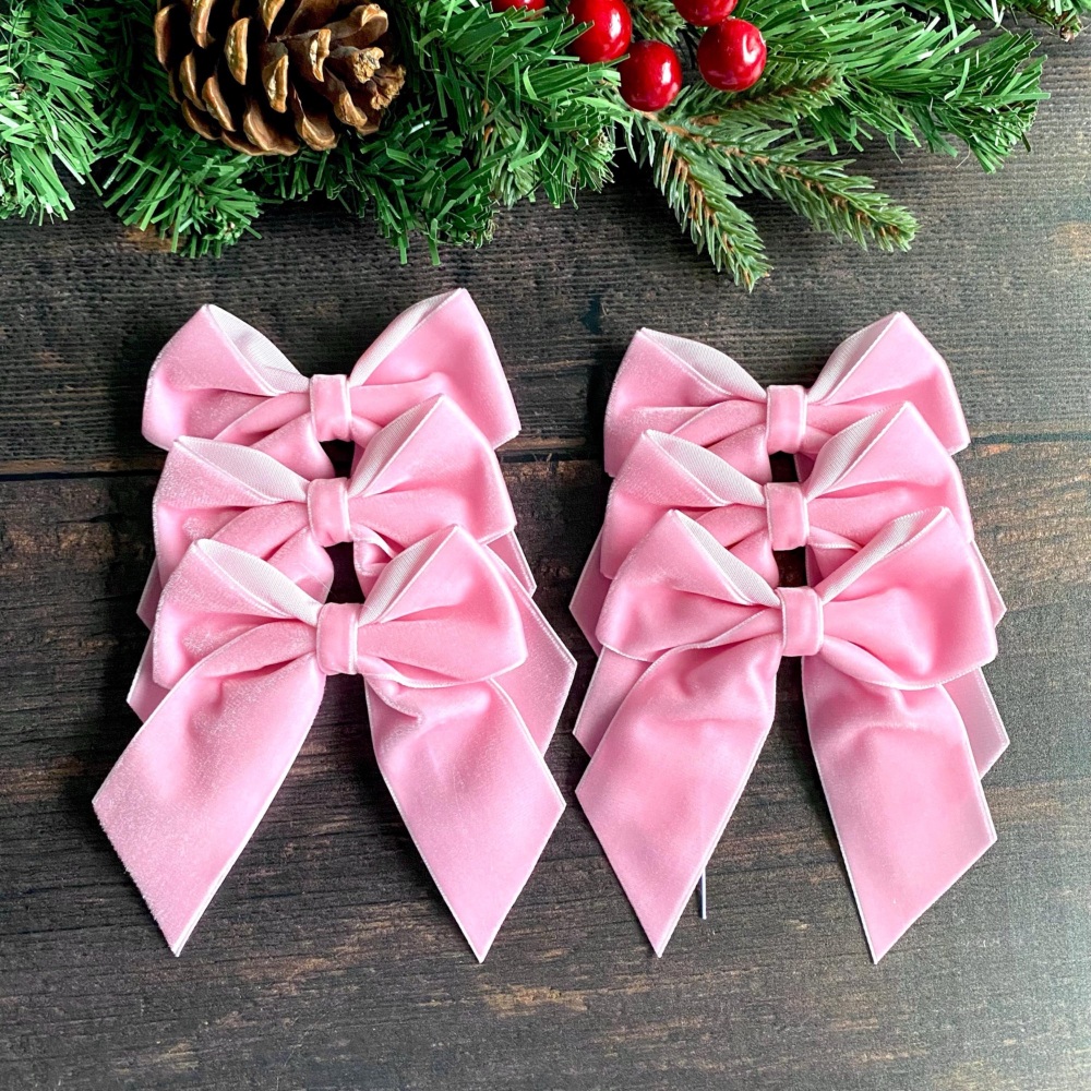 4 inch Baby pink velvet Christmas tree bows