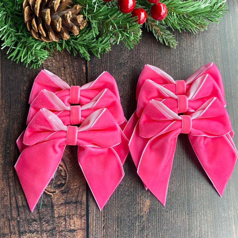 4 inch Bright pink velvet Christmas tree bows