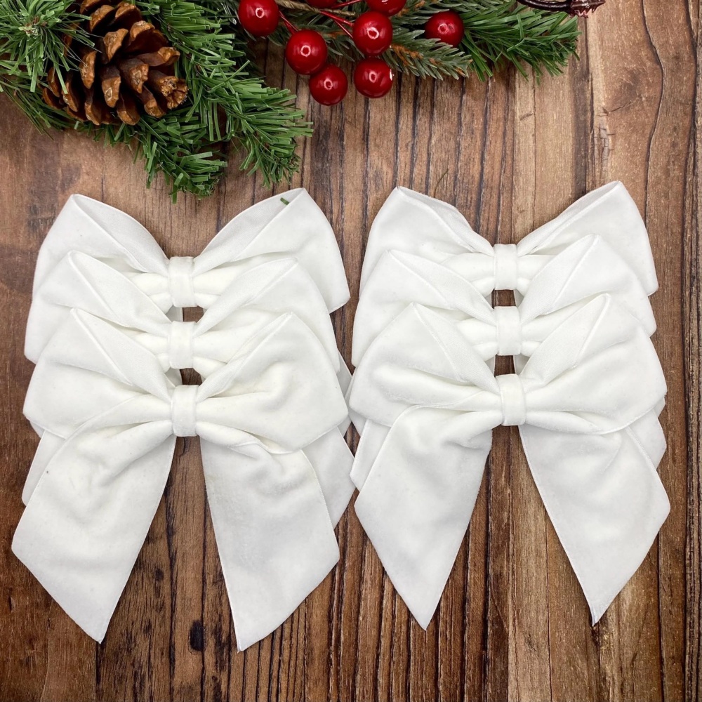 4 inch Ice White velvet Christmas tree bows