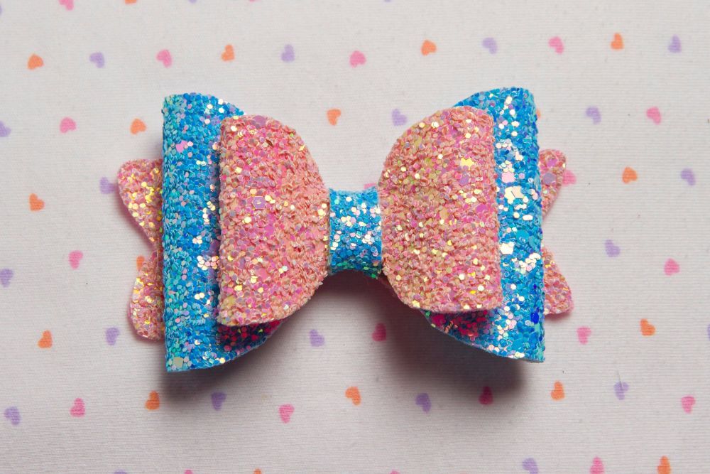 Blue & Pink Multi-toned Glitter Bow
