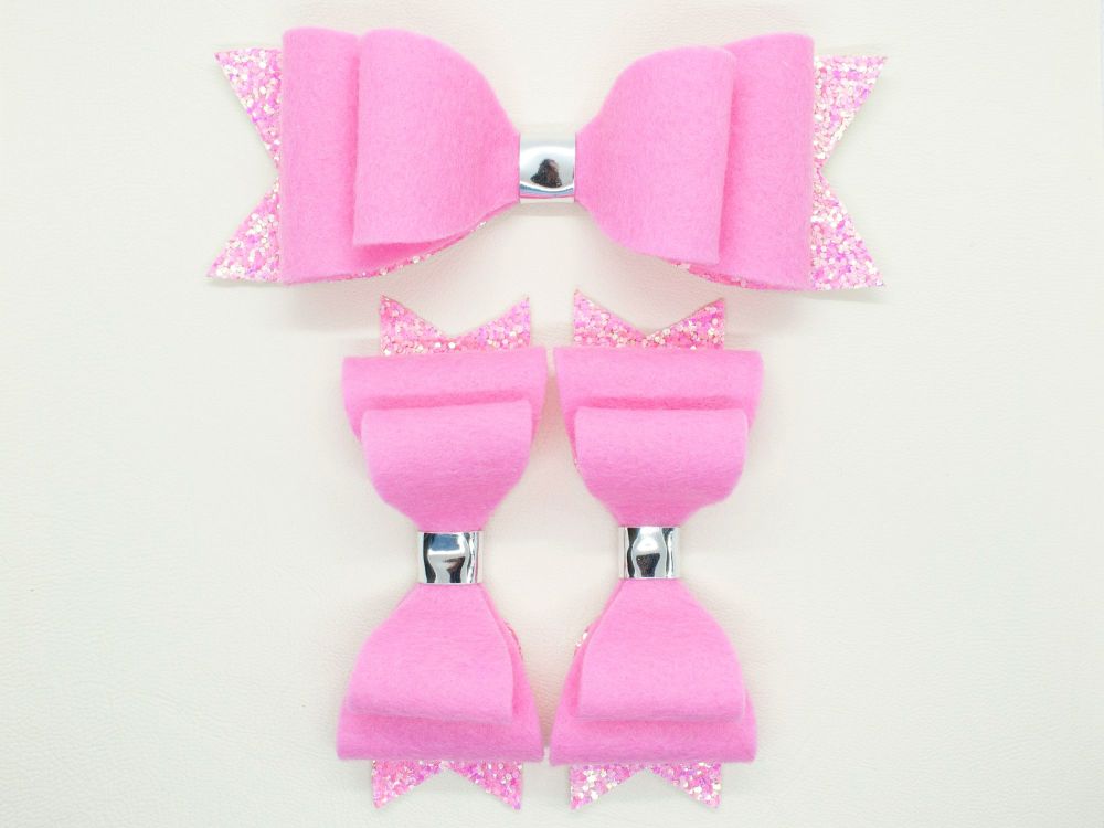 Candyfloss Pink Felt & Glitter Bows