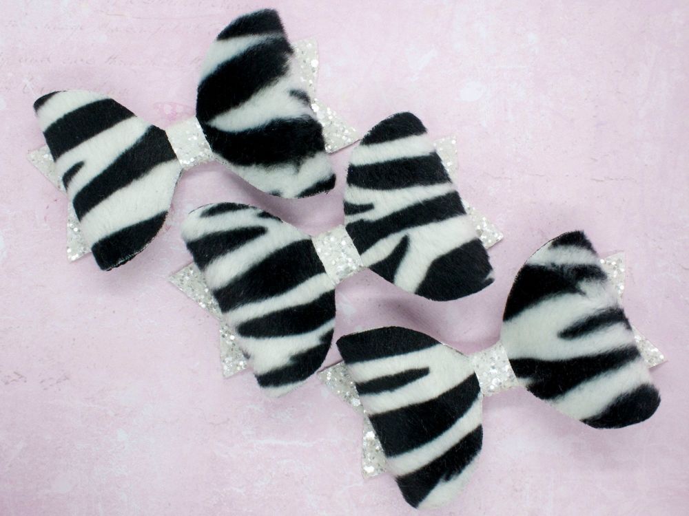 Faux Fur Zebra Print Bows