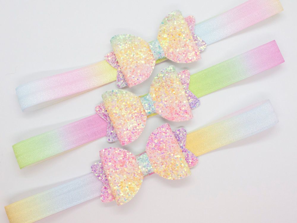Glitter Rainbow Pastel Colours Baby Bow