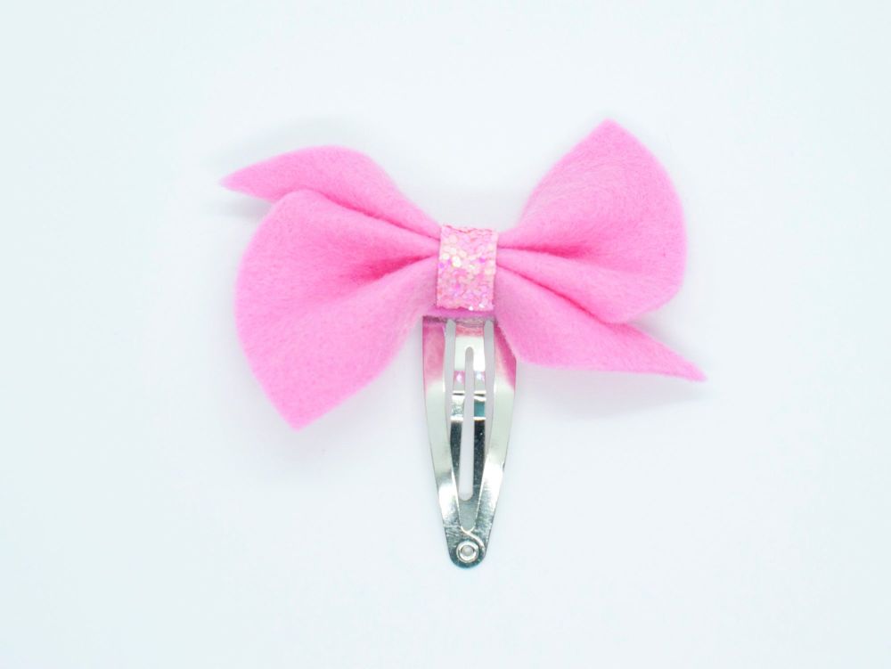 Scrunchi New Shape Felt Bow Small – Candyfloss Pink - on Clips or Headband
