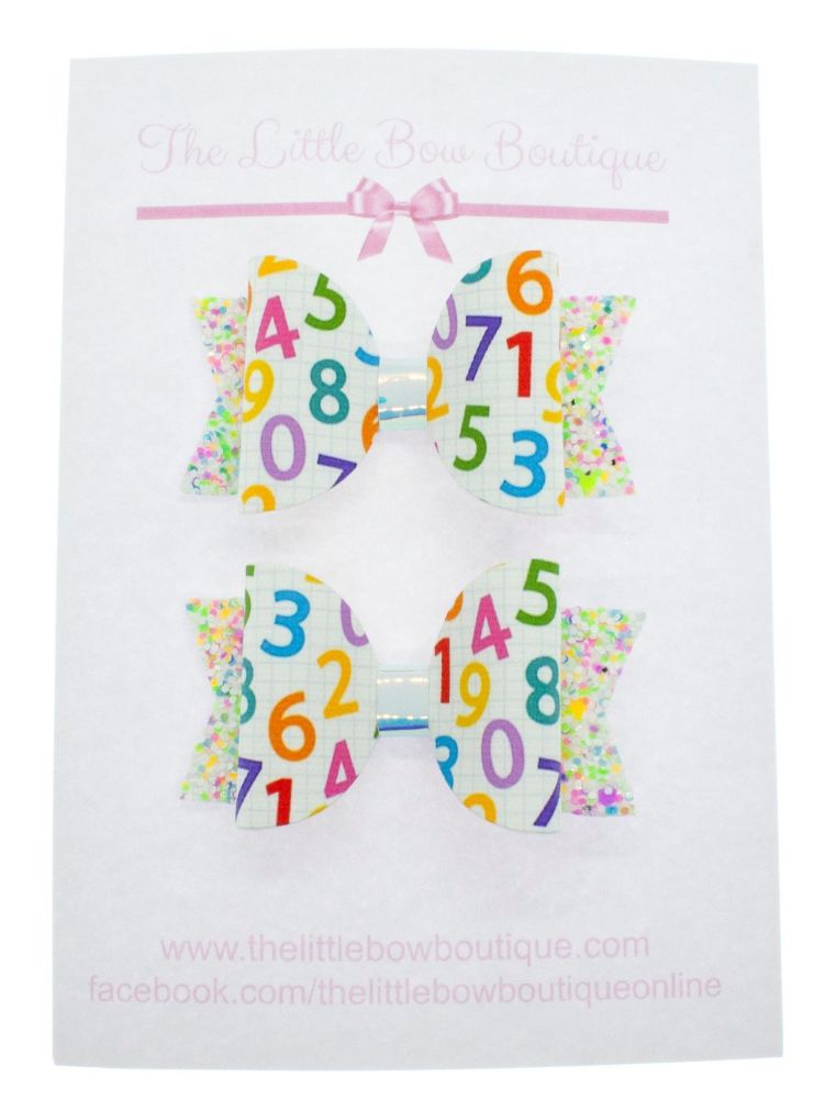 Cute Colourful Numbers  – Set of 2 x Small Bows