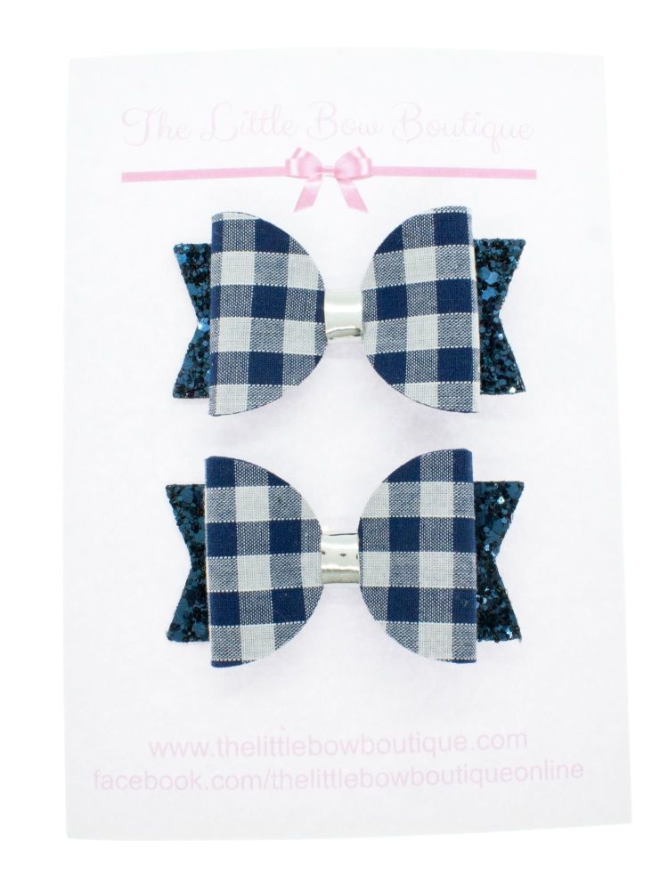 Gorgeous Gingham – 2 x Small Bows – Navy