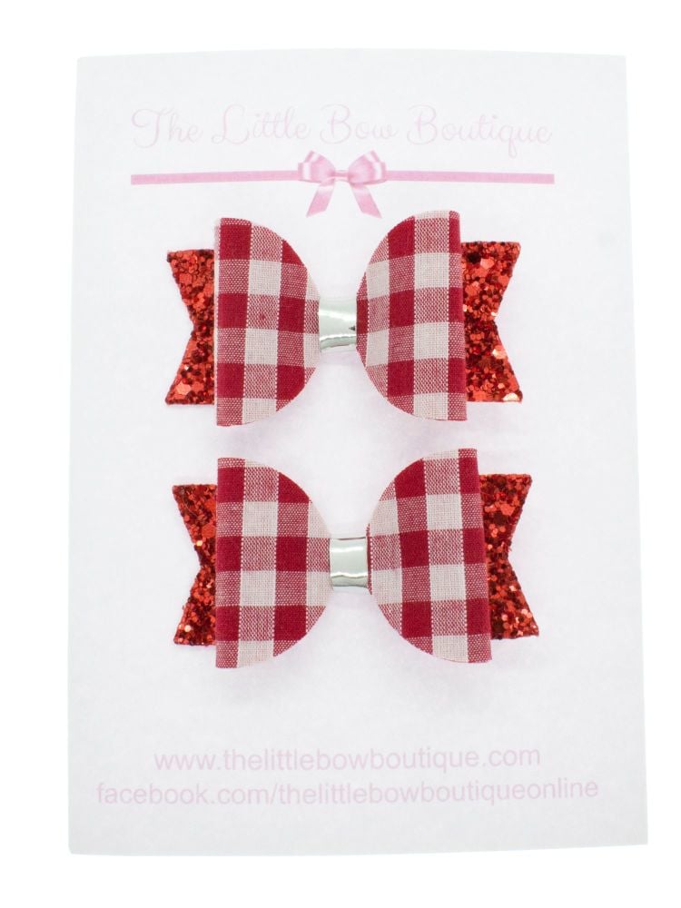 Gorgeous Gingham – 2 x Small Bows – Red