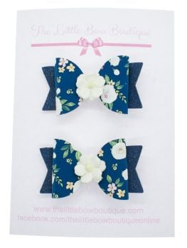 Autumn Blooms Navy Set of 2 Small Bows