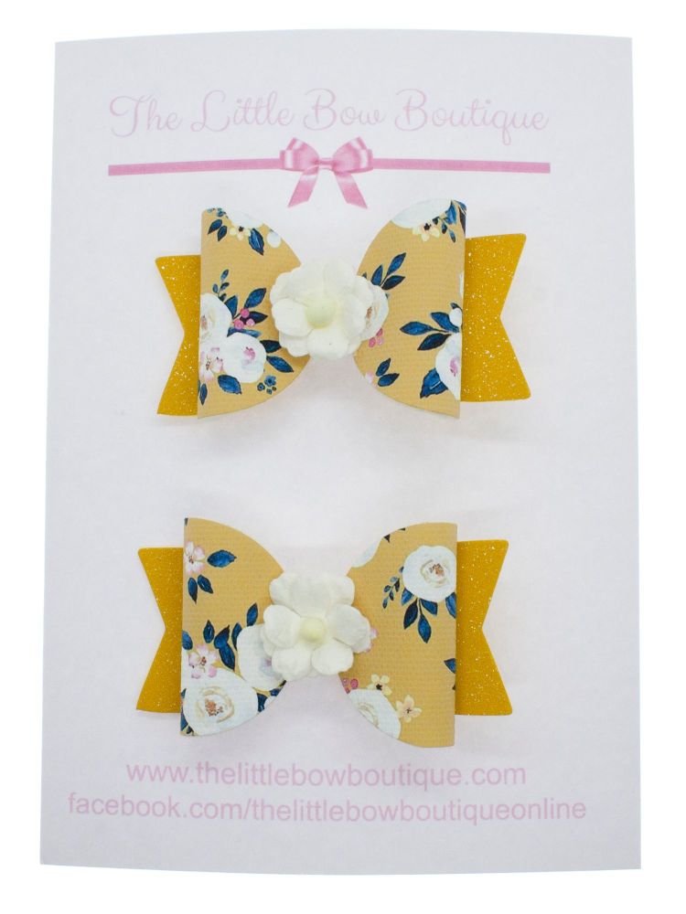 Autumn Blooms Mustard Set of 2 Small Bows