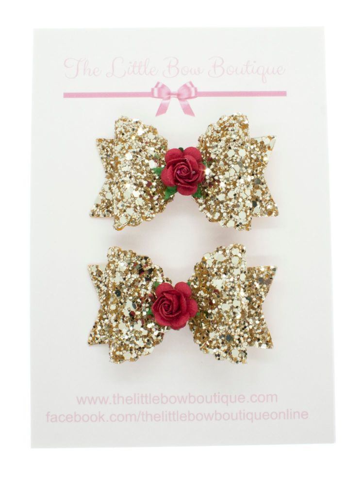 Christmas Red Roses Set of 2 small bows
