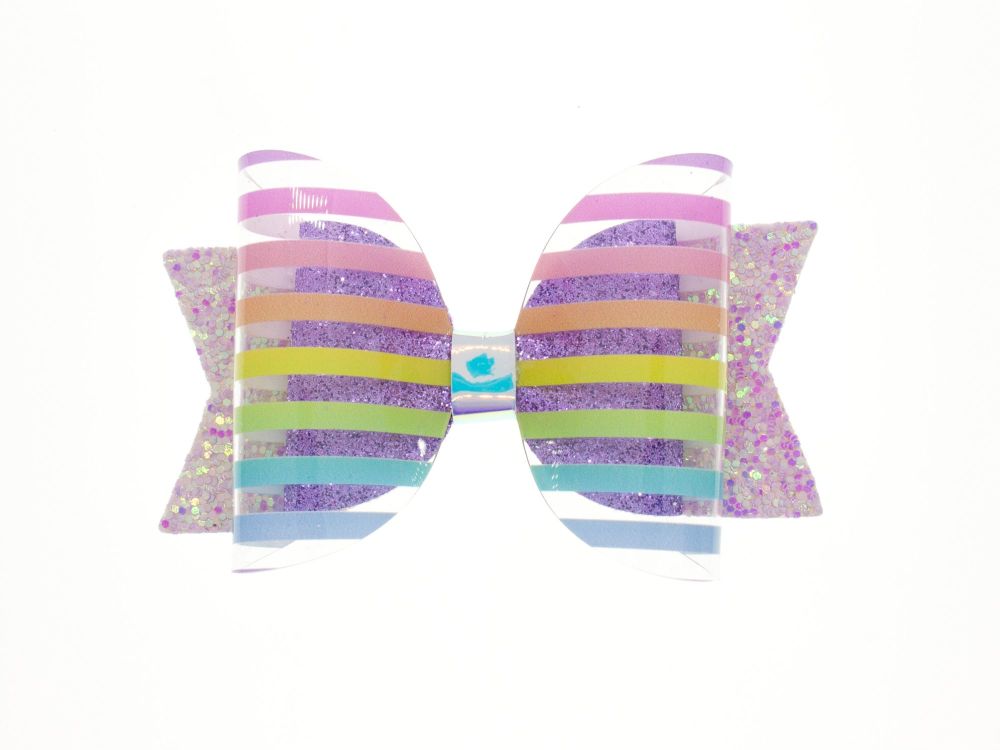 Clearly Rainbow Stripes – Regular Size Bow