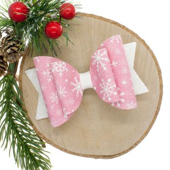Pink and Snowflakes Regular Bow