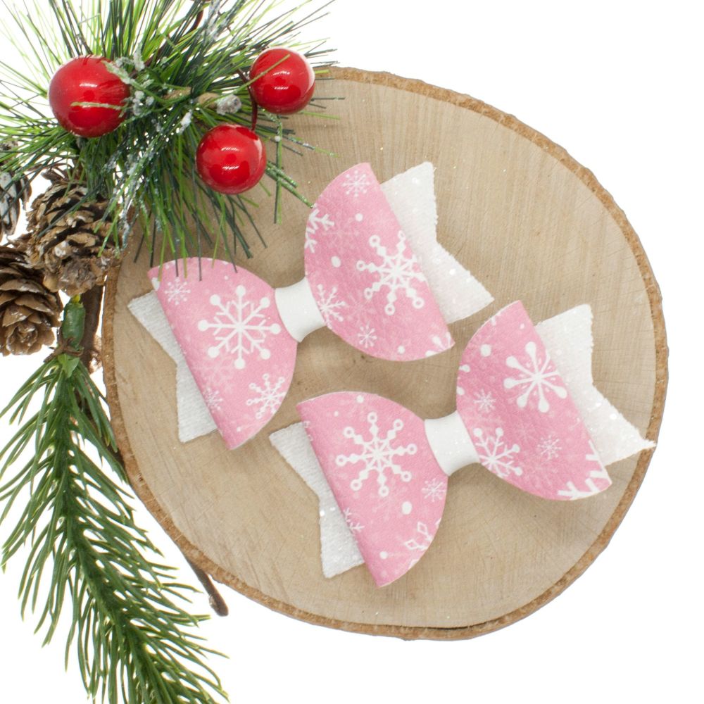 Pink and Snowflakes Set of 2 Small Bows