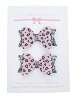Pink Leopard Print Set of 2 x Small Bows