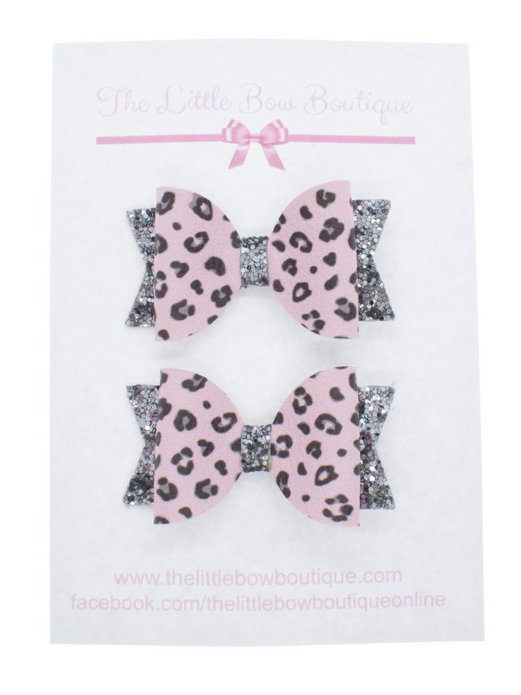 Pink Leopard Print Set of 2 x Small Bows