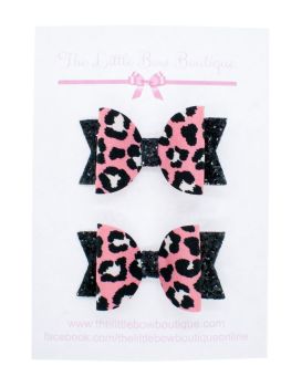 Leopard Pink Set of 2 x Small Bows