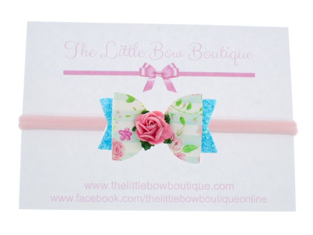 Blooming for Blue Small Bow on Headband