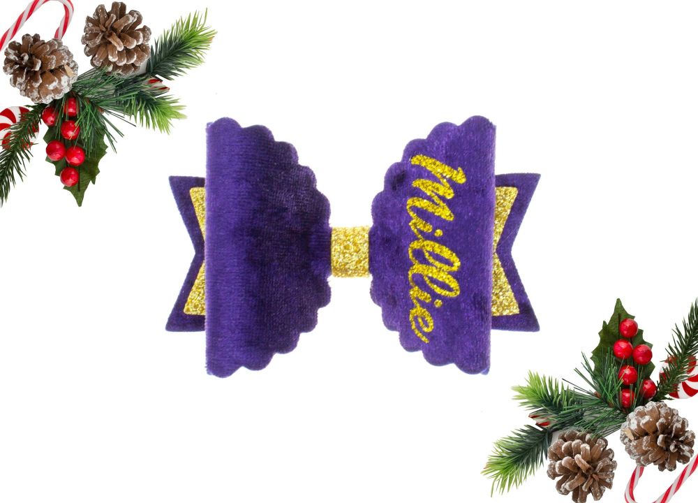 Beautiful Name Bow Purple  – Gold or Silver finish