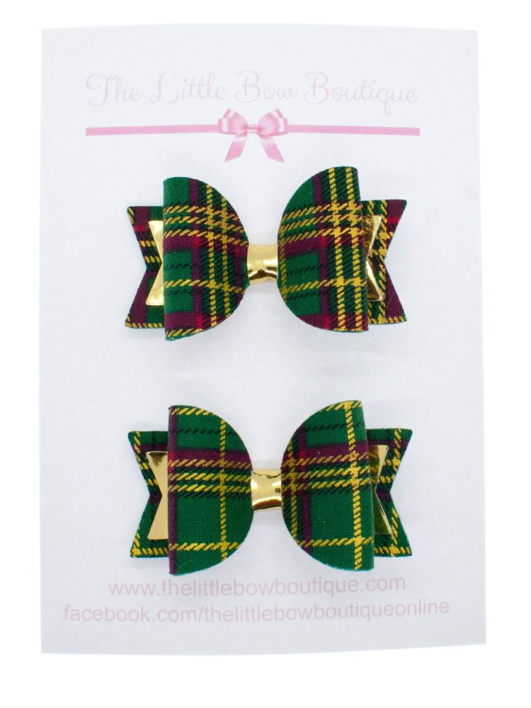 Christmas Tartan Green Set of 2 small bows