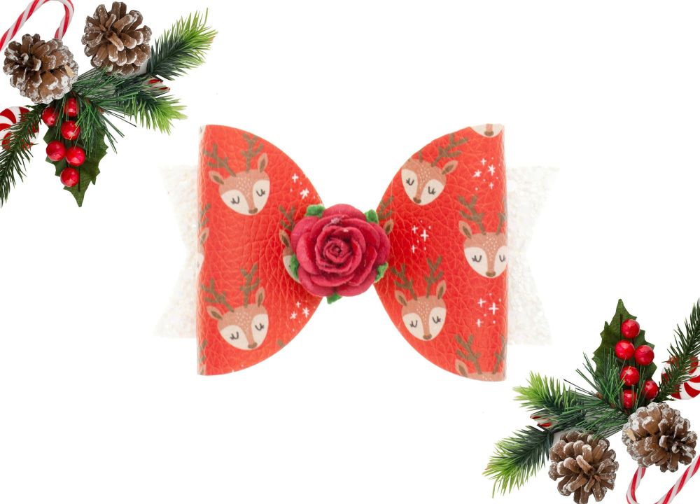 Pretty Little Reindeers Red Regular Size Bow