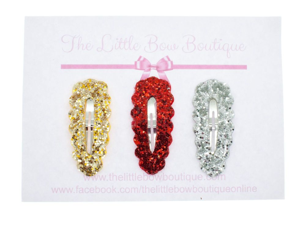 Glitter Snap Clips Small - Set of 3