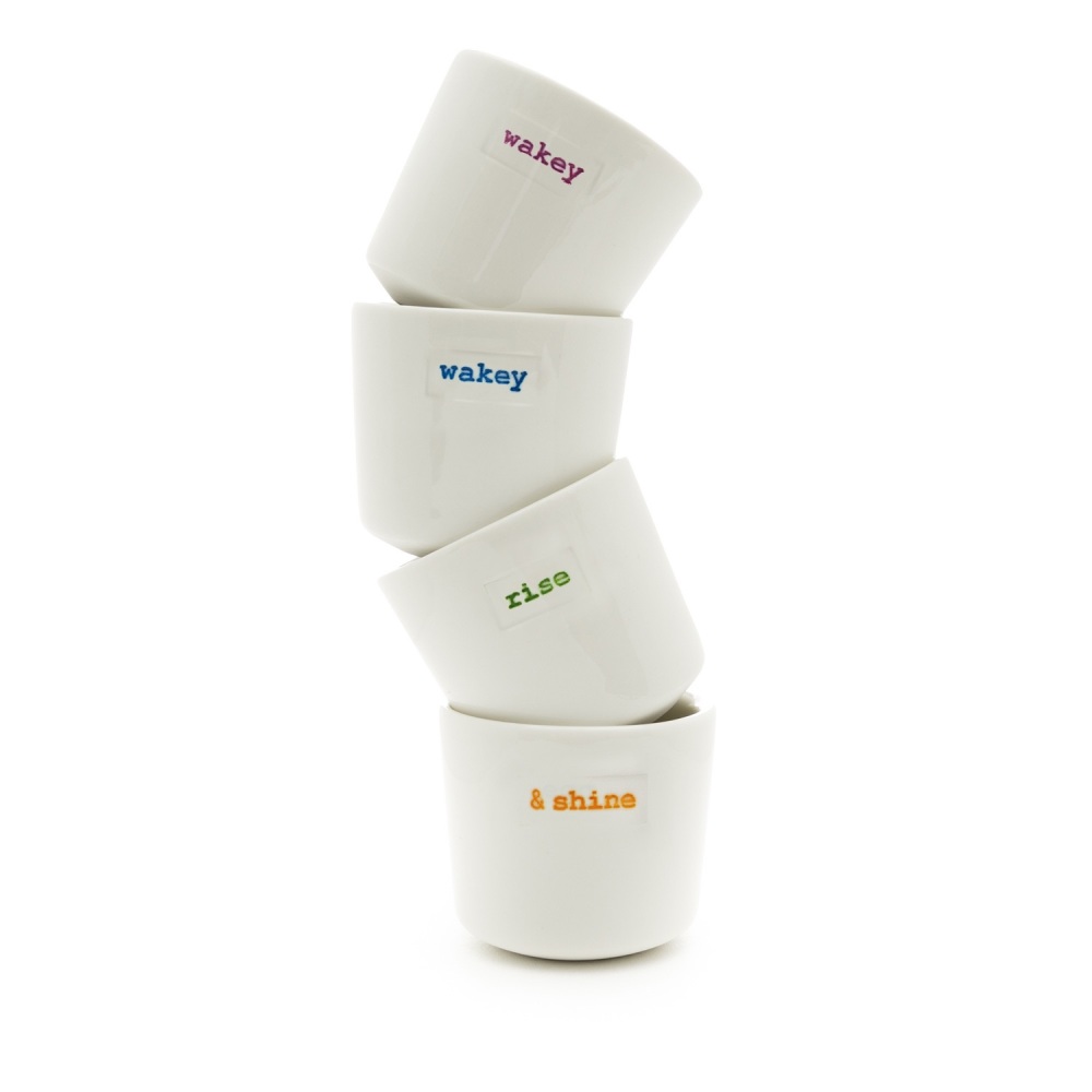 MAKE International Set of 4 egg cups - Wakey Wakey Rise and Shine