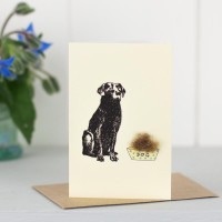 Penny Lindop Mini Card - Black Labrador with food