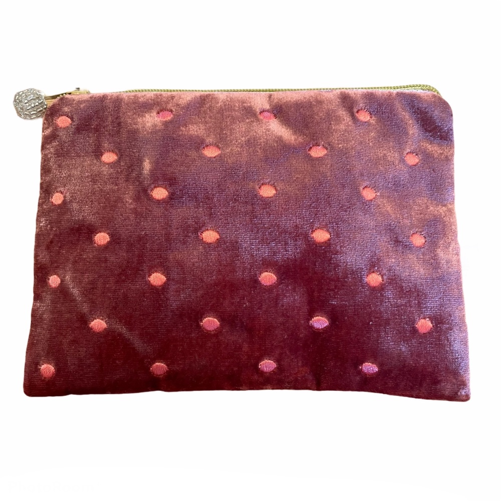 Lua Velvet Coin/Cosmetic Purse - Embroidered dots