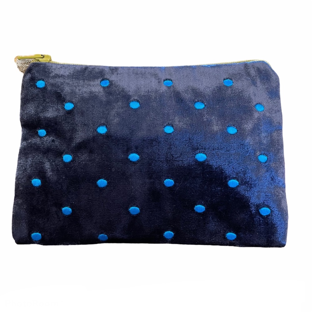 Lua Velvet Coin/Cosmetic Purse - Small metallic embroidered dots (Deep Rose