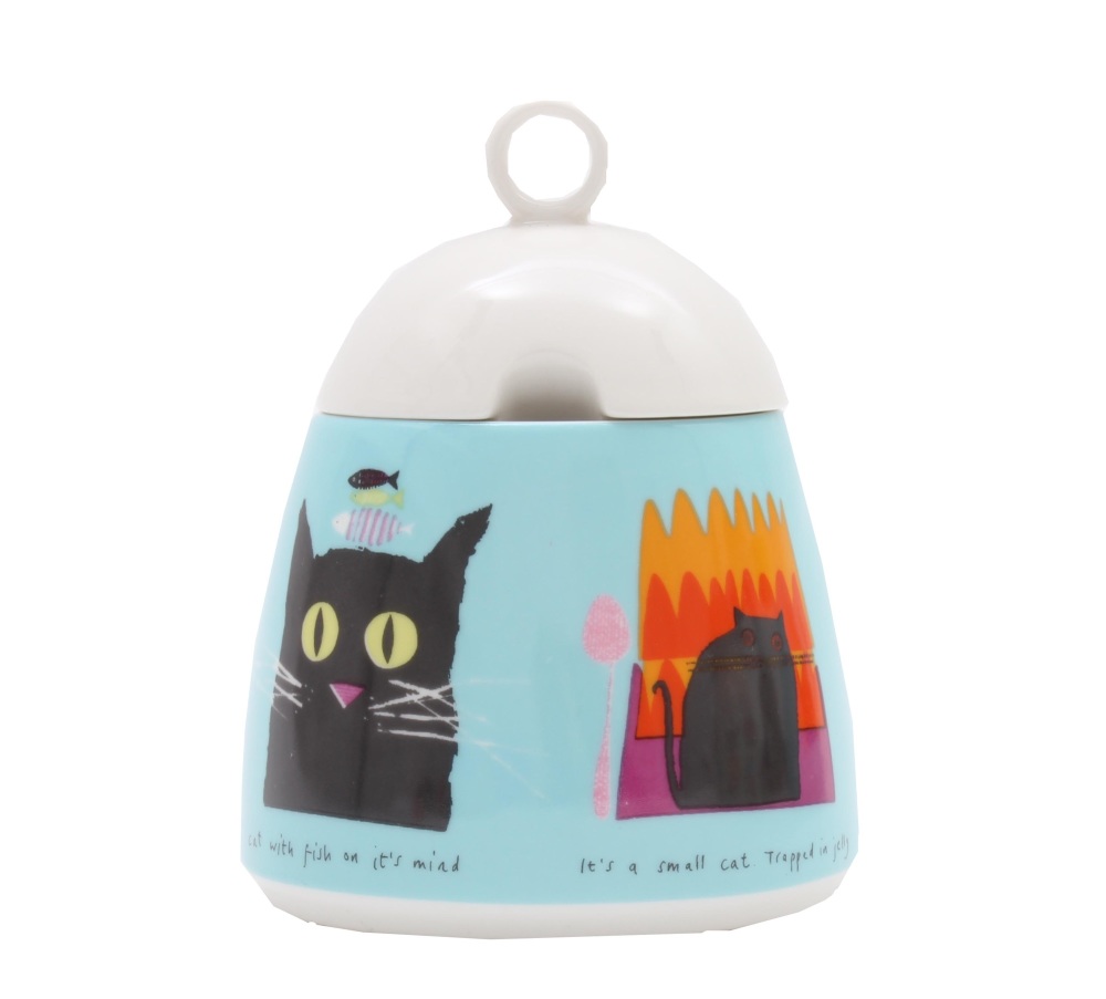 ECP Jane Ormes Sugar pot and spoon - Thinking cat