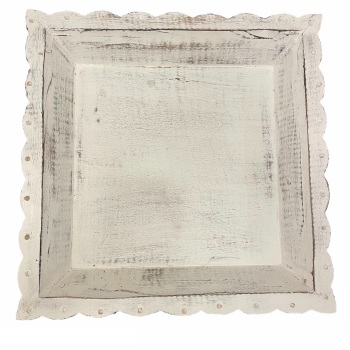 Retreat Home - Distressed White Wooden Tray with scalloped edges