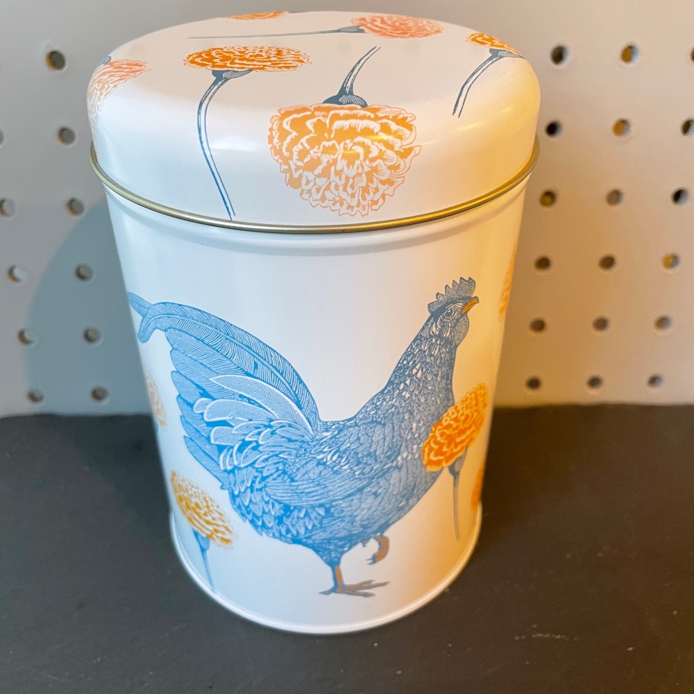 Thornback & Peel Chicken and Carnation Round Caddy Tin