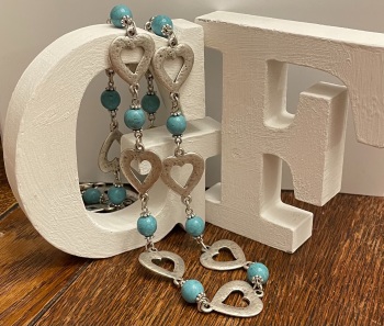 Treaty Necklace - Hearts with Turquoise Beads