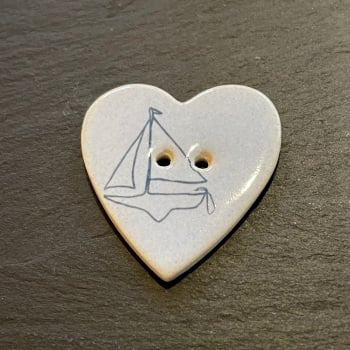 Stockwell Ceramics Button - Pale Blue Heart with Yacht