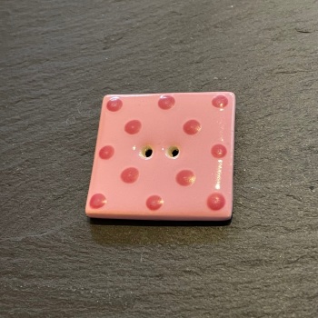 Stockwell Ceramics Button - Square Pink with Purple Spots